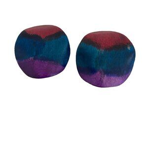 Artisal Wood Tye Dye Oversized Stud earrings scuptural Red blue Purple